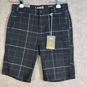 Lazer Mens Maximum Comfort Flex 9" Chino Shorts Black 28 Windowpane‎ Plaid NWT